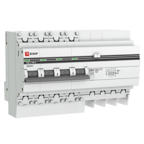 Выключатель автоматический дифференциальный АД-4S 4п 63А C 100мА тип AC (8 мод) PROxima (электронный) | код. DA4-63-100S-pro | EKF 